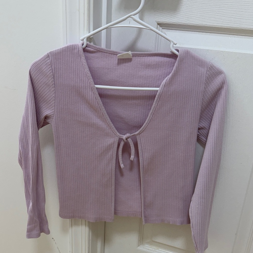 Zara Lilac Ribbed Crop Top with Tie-Front